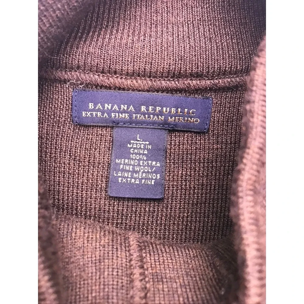 Banana Republic Henley Sweater Mens‎ Large Brown Merino Wool Elbow Patch Luxury